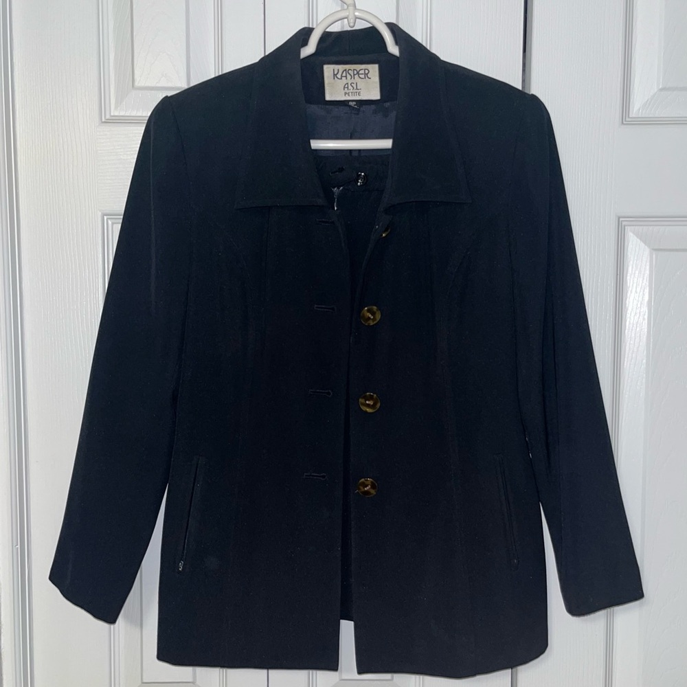 VINTAGE Kasper ASL 2PC Black Suit Set w/ Skirt